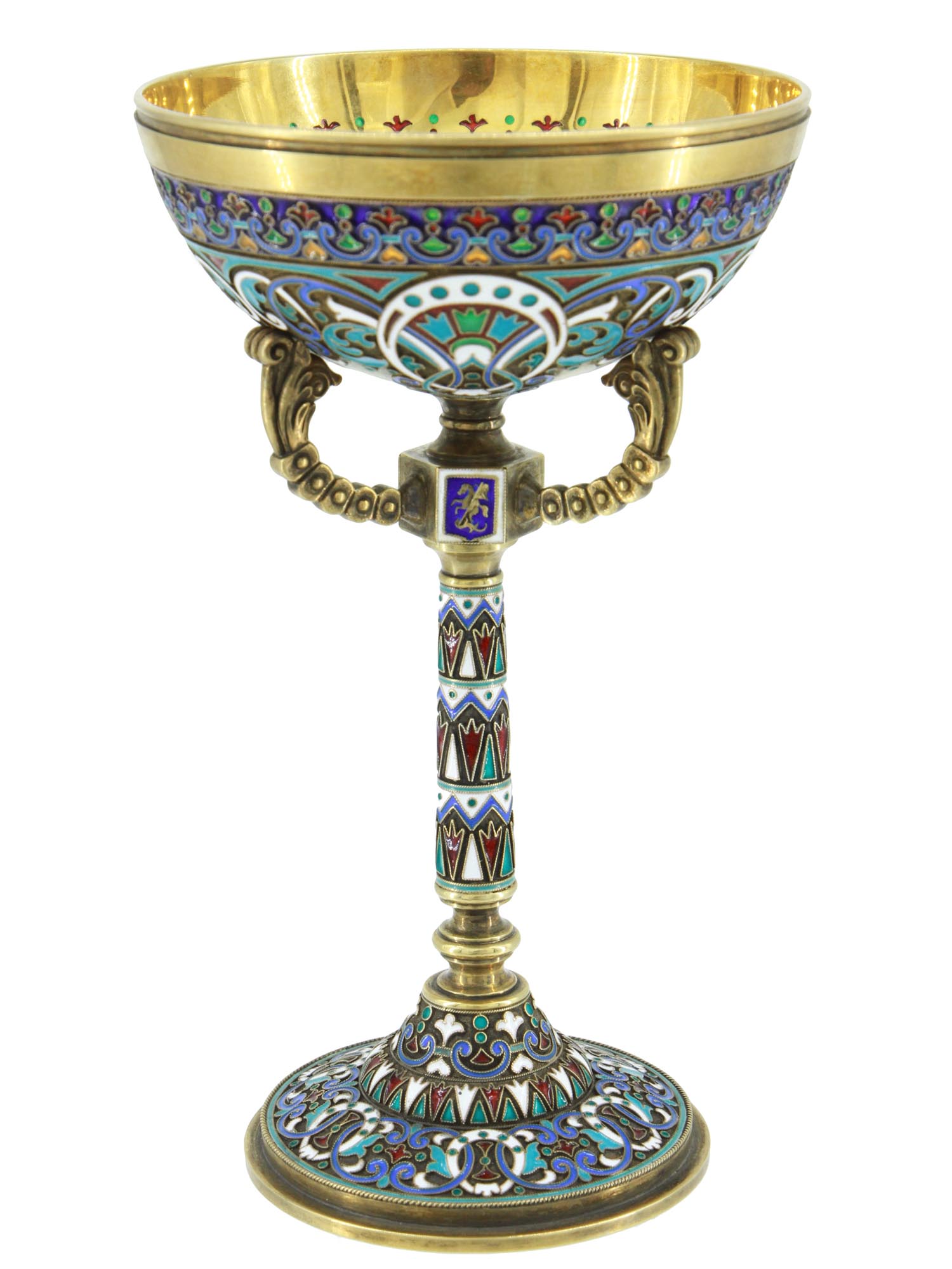 RUSSIAN GILT SILVER ENAMEL PLIQUE A  JOUR SHERBET PIC-0